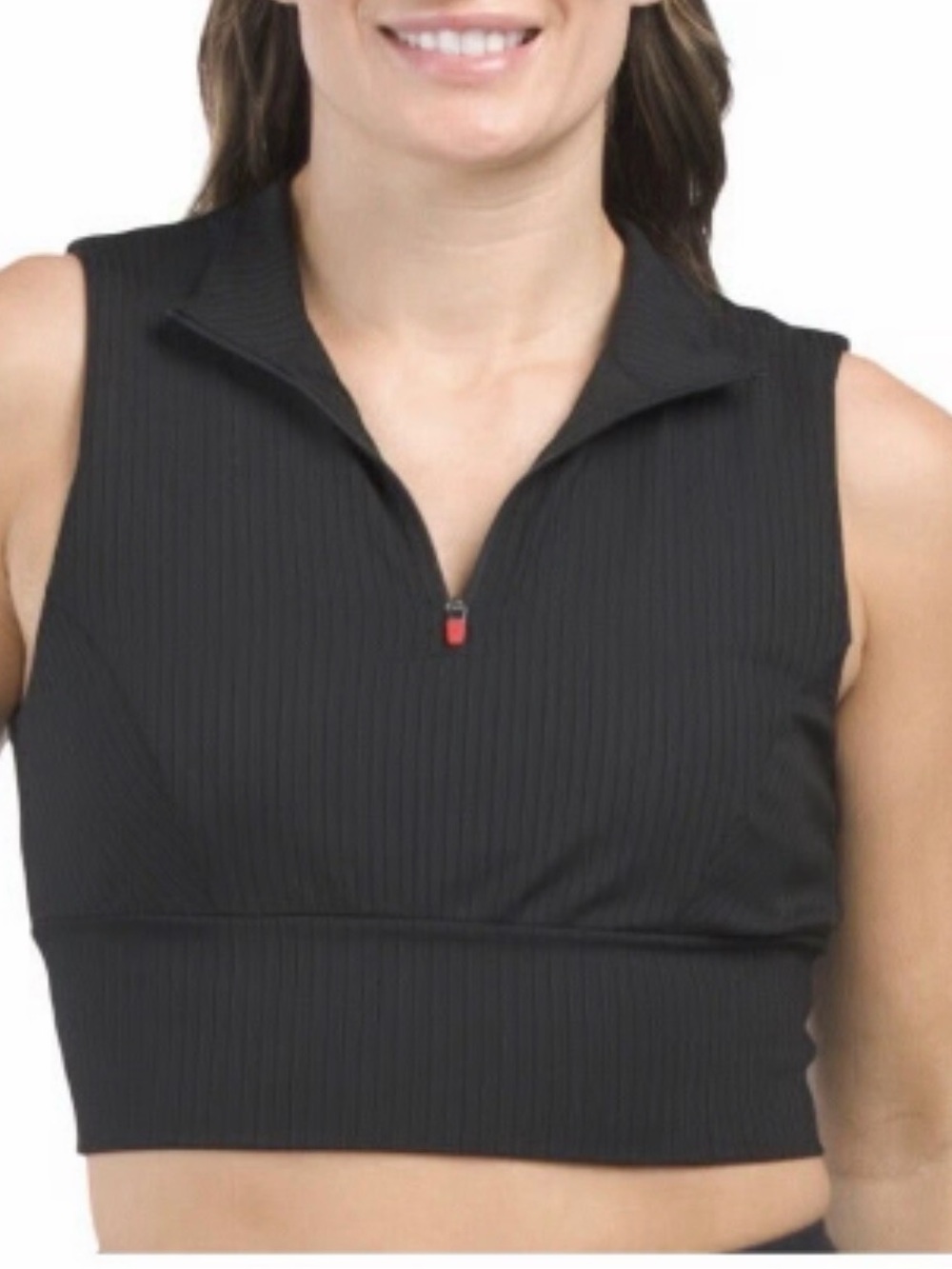 Spyder Black Sleeveless Ribbed Crop Top with Zip, Medium, NWT